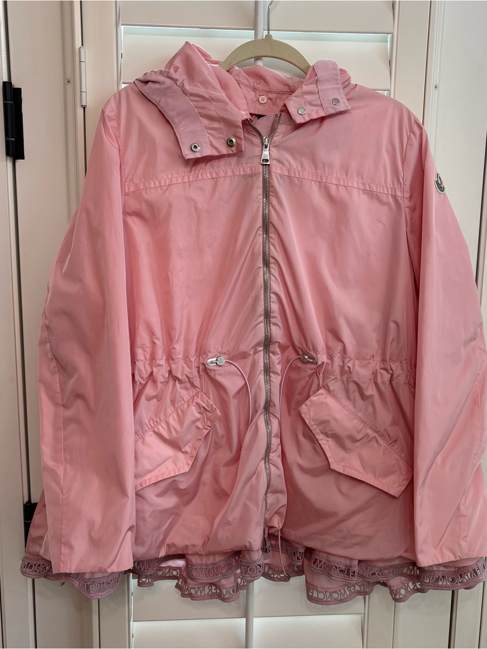 Moncler Women's Loty Logo Trim Pink Jacket Moncler Rain Jacket Drawstring size 5